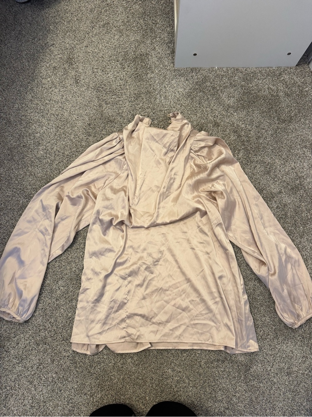 Light Beige Satin V-Neck Blouse
